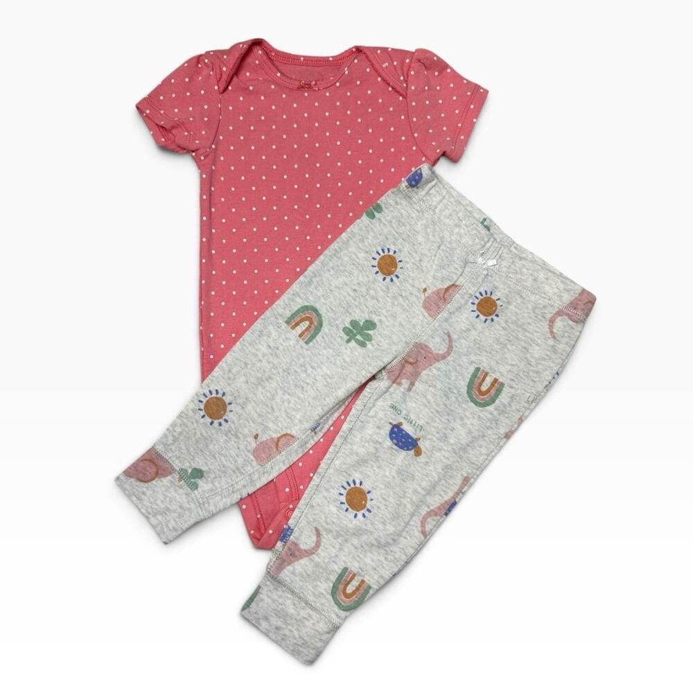 Carter's Bodysuit Matching Outfit Baby Girl Elephants Gray Pink 9 Months